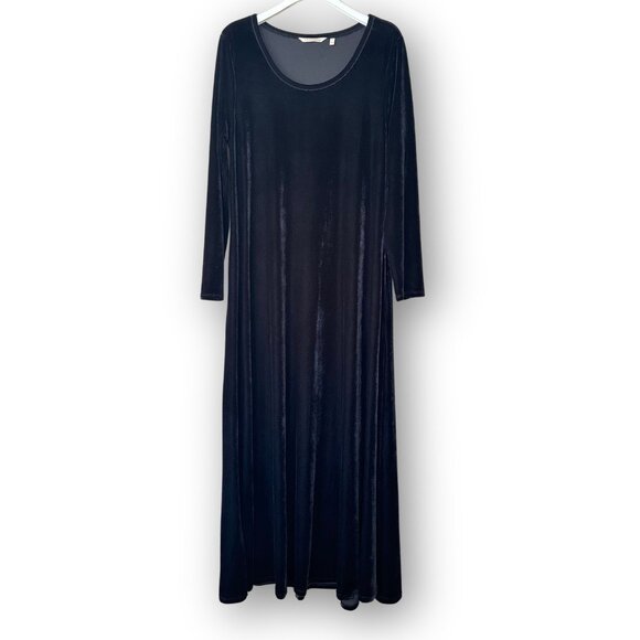 Soft Surroundings Long Sleeve Black Velvet Maxi Dress Women L Pockets Santiago - Picture 2 of 8